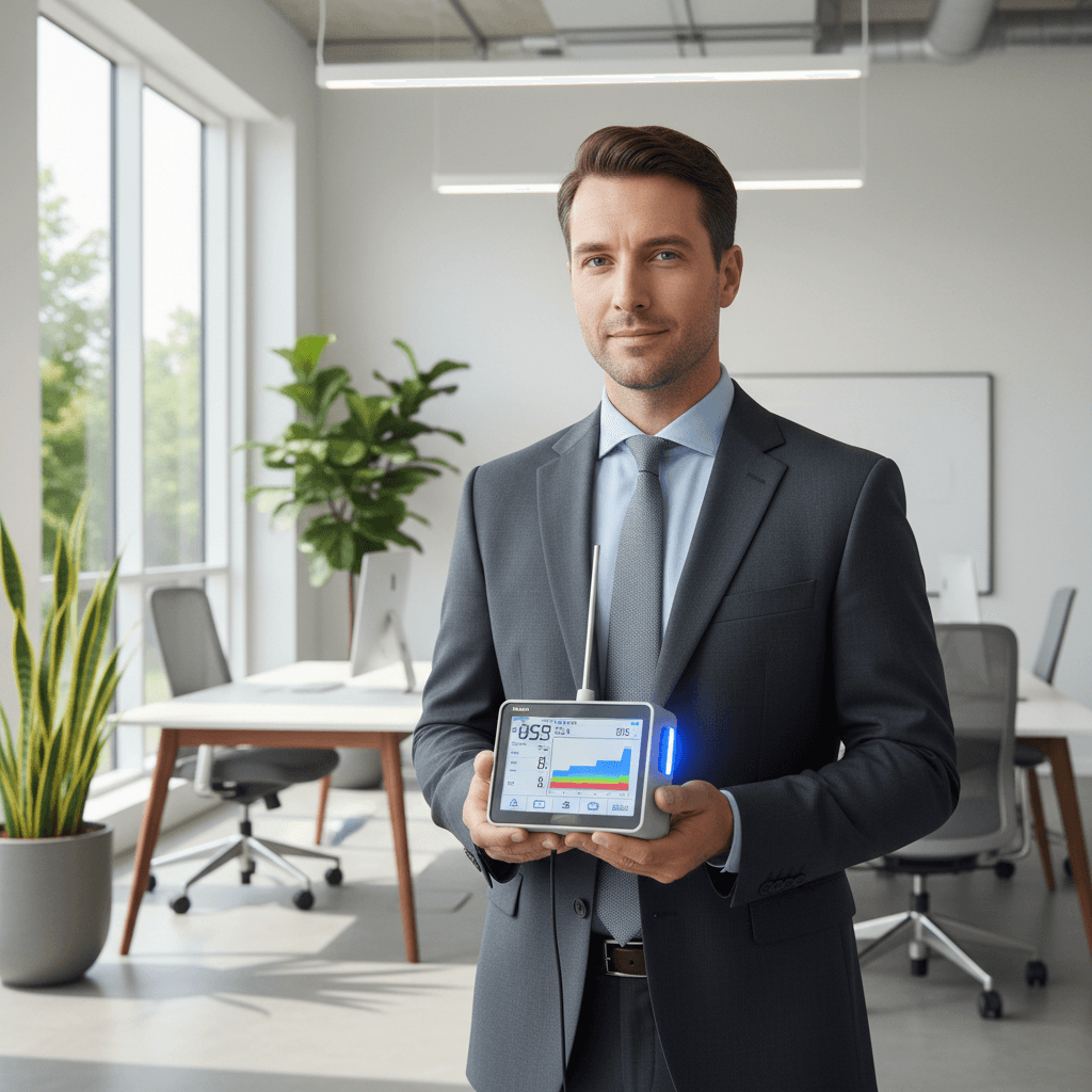 IAQ Analytical specialist performing indoor air quality analysis