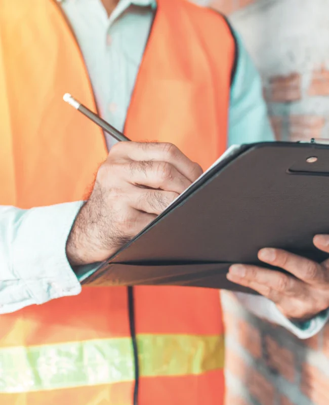 worker checking the inspection checklist