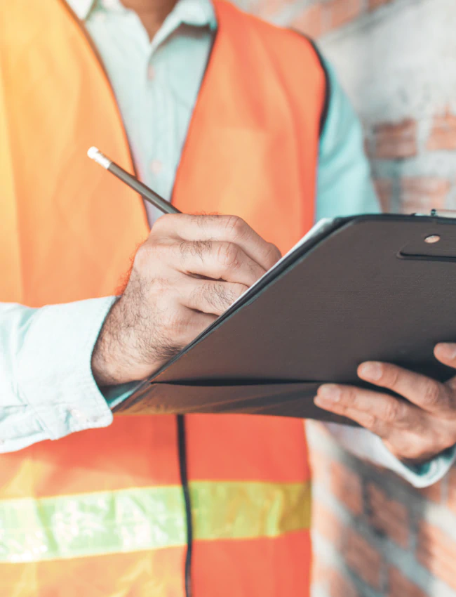 worker checking the inspection checklist